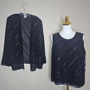 R&M Richards Black Sparkle Top and Cardigan‎ Set